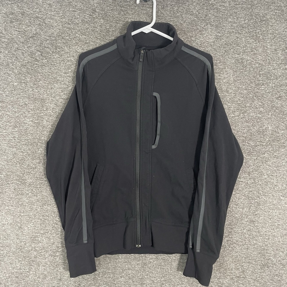 Lululemon Jacket Mens Large Black Full Zip Track Running Athletic Stripe Trim